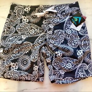 Kanu Lanai Black Paisley Surf Swim Board Shorts